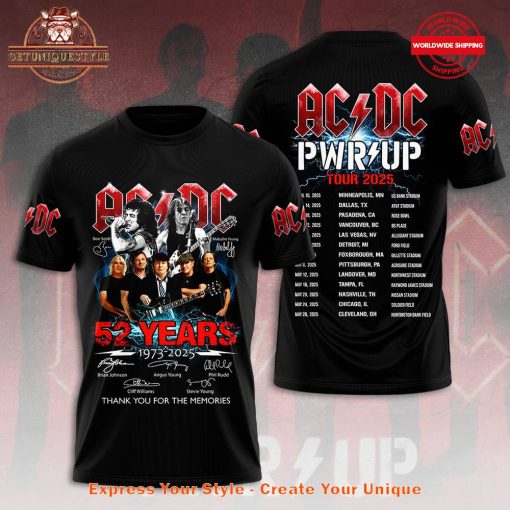 AC/DC PWR/UP Tour 2025 52 Years Anniversary Shirt