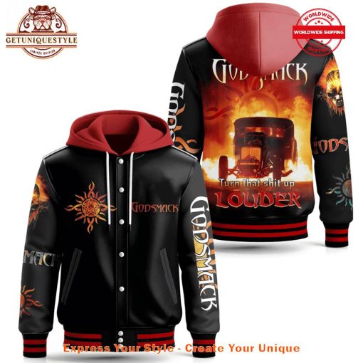 Godsmack Turn That Shit Up Louder Hooded Baseball Jacket