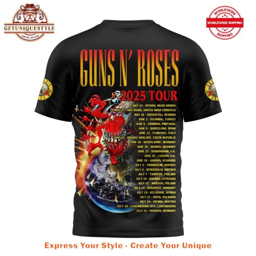 Guns N Roses 2025 Tour Schedule List Limited Edition Black Shirt