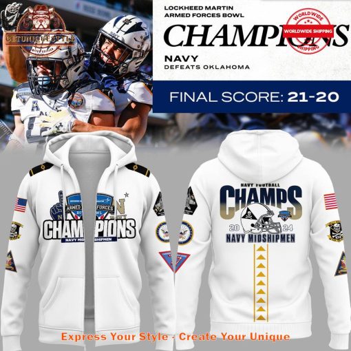 Navy Midshipmen Armed Forces Bowl Champions White Hoodie