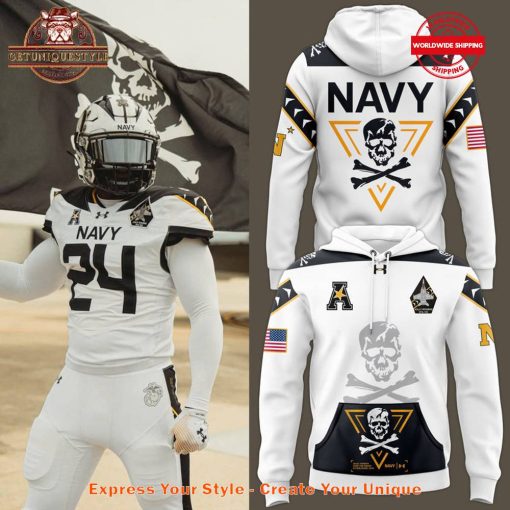 Navy Midshipmen Football Jolly Rogers 2024 White Hoodie