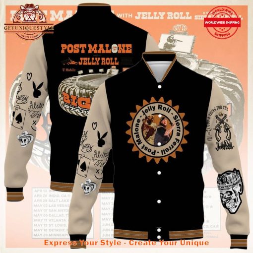 Post Malone x Jelly Roll With Sierra Ferrell Tour 2025 Baseball Jacket