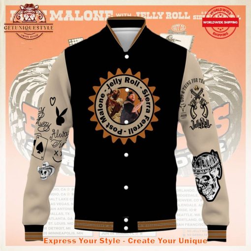 Post Malone x Jelly Roll With Sierra Ferrell Tour 2025 Baseball Jacket