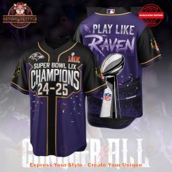 Baltimore Ravens Play Like A Raven Super Bowl LIX Champions Baseball Jersey