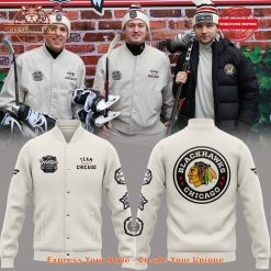 Chicago Blackhawks Winter Classic 2025 Cream Varsity Jacket