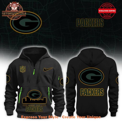 Green Bay Packers Skyline Black Half Zip Hoodie