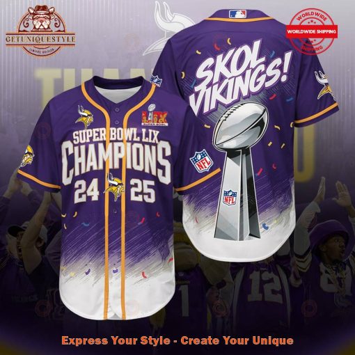 Minnesota Vikings Skol Vikings Super Bowl LIX Champions Baseball Jersey