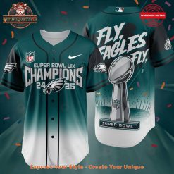 Philadelphia Eagles Fly Eagles Fly Super Bowl LIX Champions Baseball Jersey