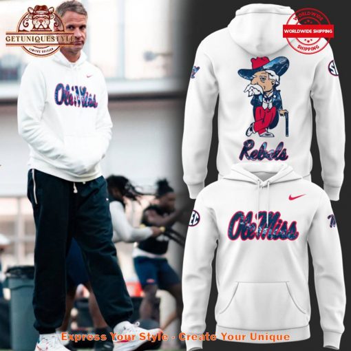 Coach Lane Kiffin Ole Miss Rebels 2025 White Hoodie