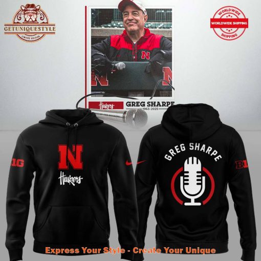 Nebraska Cornhuskers RIP Greg Sharpe Voice of the Huskers Hoodie