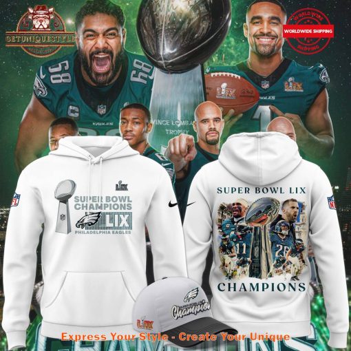 Philadelphia Eagles 2025 Super Bowl Champions White Hoodie