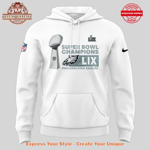 Philadelphia Eagles 2025 Super Bowl Champions White Hoodie