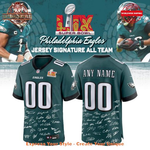 Philadelphia Eagles Champions Super Bowl LIX Signature Custom Jersey