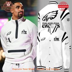 Philadelphia Eagles Super Bowl LIX White Baseball Jacket