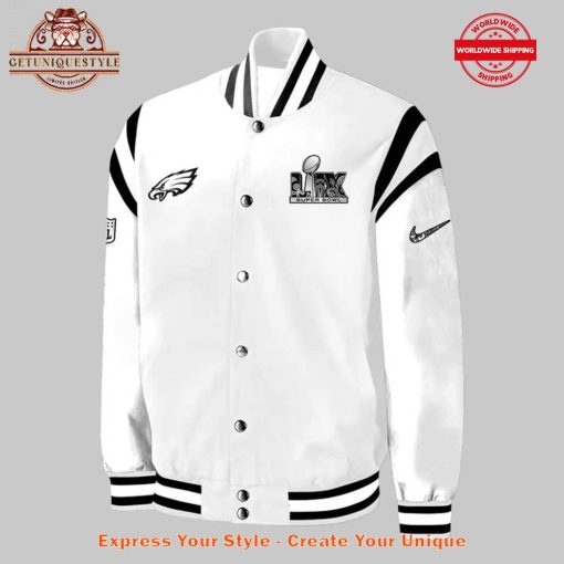 Philadelphia Eagles Super Bowl LIX White Baseball Jacket