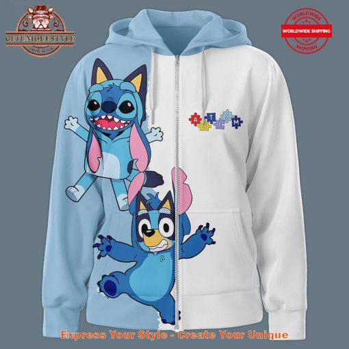 Stitch I Wear Blue For Autism Awareness Zip Hoodie