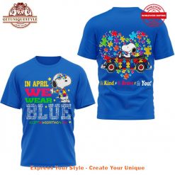 Autism Awareness Snoopy In April We Wear Blue Shirt