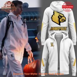 Louisville Cardinals Men's Basketball 2025 Zip White Hoodie