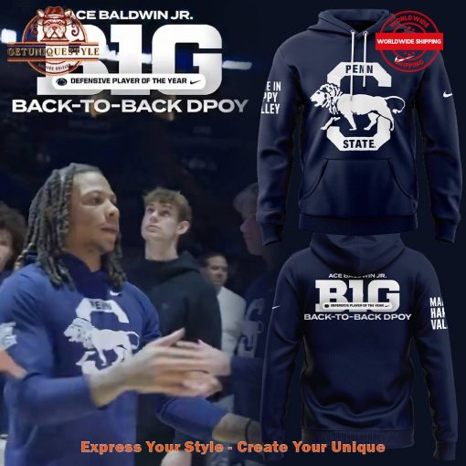 Penn State Men’s Basketball ACE Baldwin JR B1G Back To Back Dpoy 2025 Hoodie