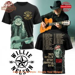 Willie Nelson 2025 Outlaw Music Schedule List Black Shirt